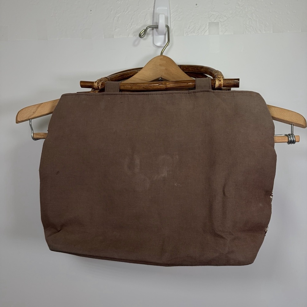 Multicolor Brown Silk & Cotton Patchwork Bamboo H… - image 5